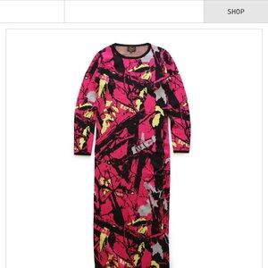 FUCT womens Pink Abstract Print Long Sleeve Maxi Dress ( m/l )